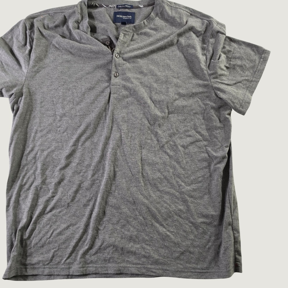 Jachs New York Chelsea Henley Mens XL Gray Short Sleeve Button Neck T-Shirt